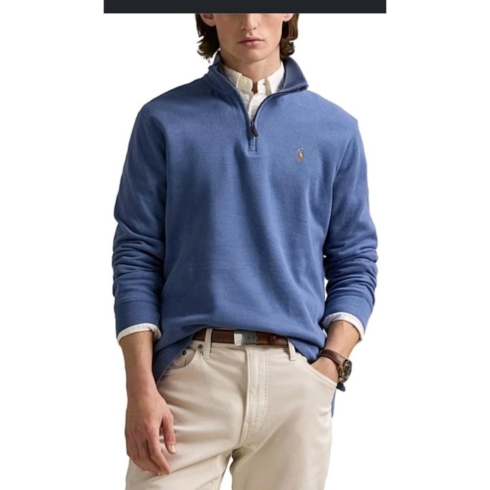 Polo Ralph Lauren Estate Rib 1/4 Zip Mock Neck Sweater Blue‎ 4XB Big & Tall